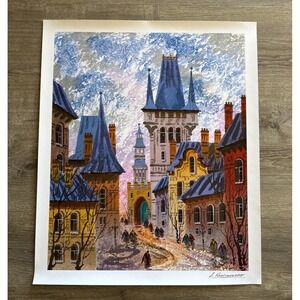 Anatole Krasnyansky Street Of Old Prague 2007 Printed Signature Seriolithograph